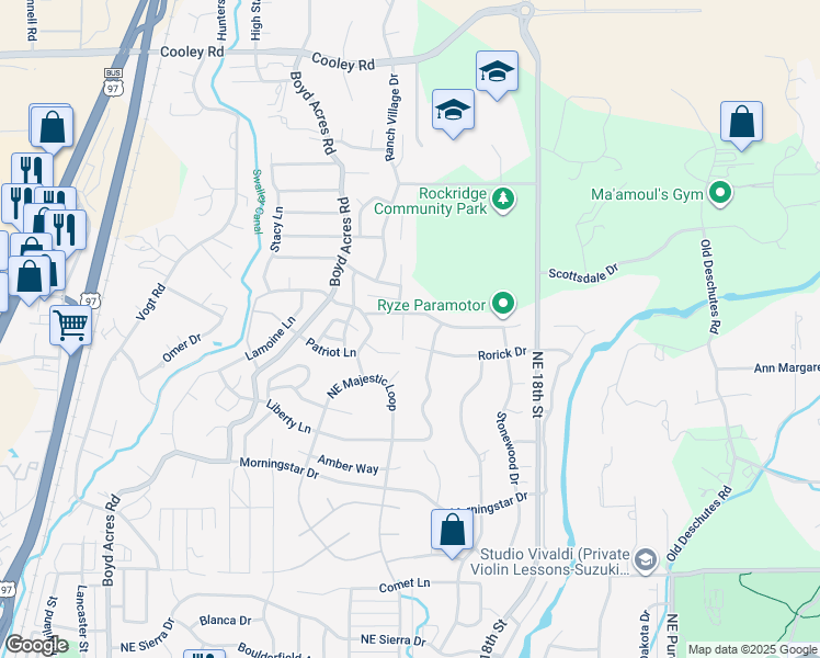 map of restaurants, bars, coffee shops, grocery stores, and more near 20797 Alpine Ridge Place in Bend
