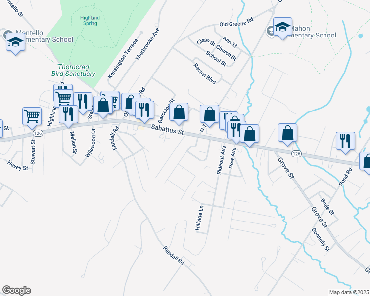 map of restaurants, bars, coffee shops, grocery stores, and more near 27 Cram Avenue in Lewiston