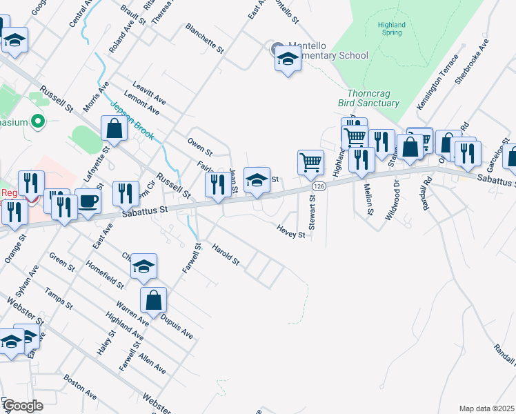 map of restaurants, bars, coffee shops, grocery stores, and more near 581 Maine 126 in Lewiston