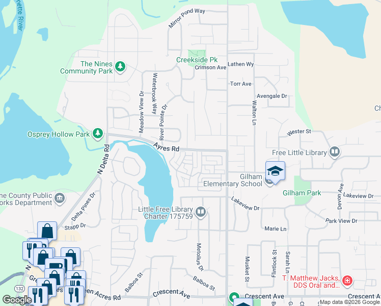 map of restaurants, bars, coffee shops, grocery stores, and more near 1873 Lake Creek Avenue in Eugene