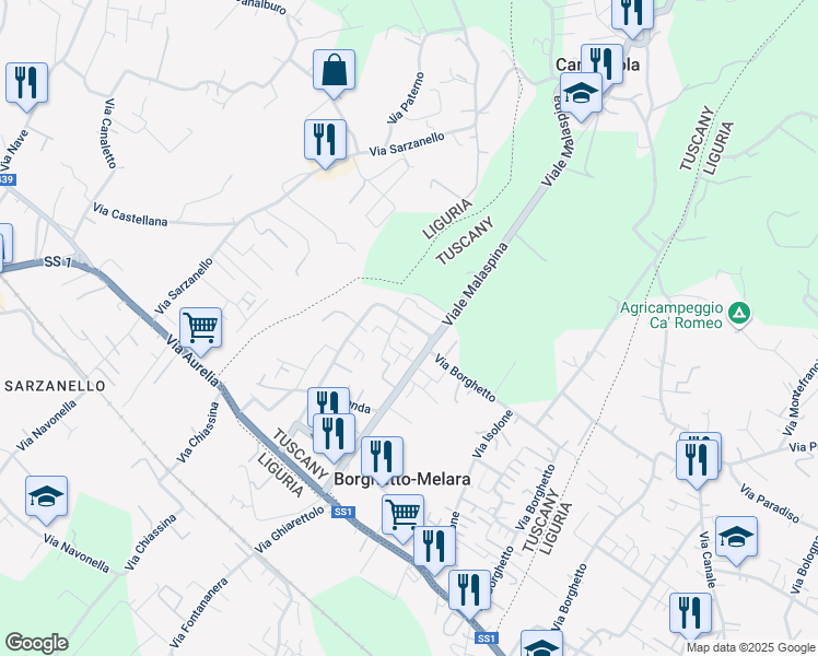 map of restaurants, bars, coffee shops, grocery stores, and more near 1 Via Melara in Borghetto-melara