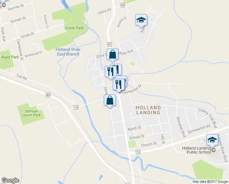 map of restaurants, bars, coffee shops, grocery stores, and more near in East Gwillimbury