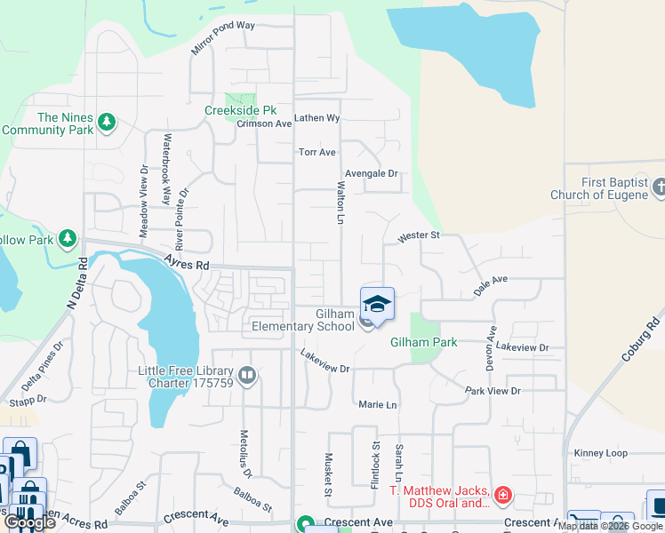 map of restaurants, bars, coffee shops, grocery stores, and more near 3354 Talon Street in Eugene