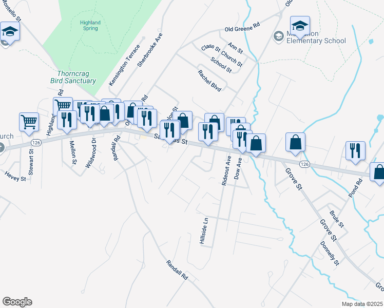 map of restaurants, bars, coffee shops, grocery stores, and more near 27 Cram Avenue in Lewiston