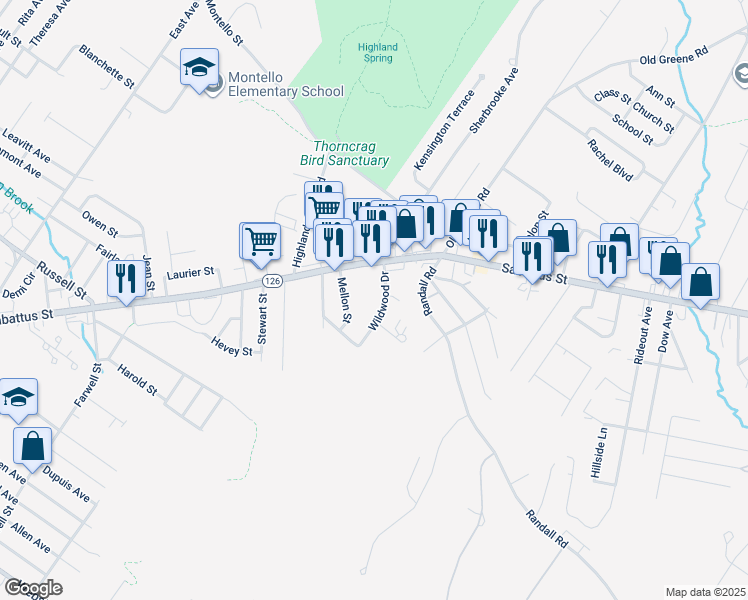 map of restaurants, bars, coffee shops, grocery stores, and more near 28 Mellon Street in Lewiston