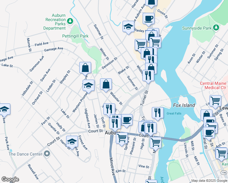 map of restaurants, bars, coffee shops, grocery stores, and more near 95 Hampshire Street in Auburn