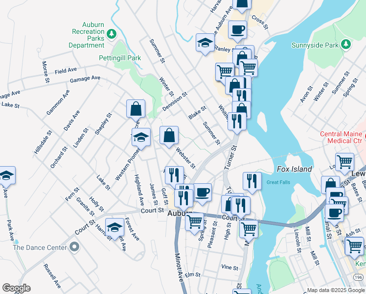 map of restaurants, bars, coffee shops, grocery stores, and more near 14 Chestnut Street in Auburn