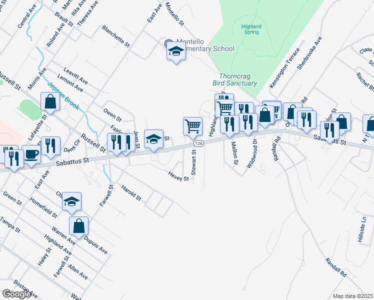 map of restaurants, bars, coffee shops, grocery stores, and more near 9 Stewart Street in Lewiston