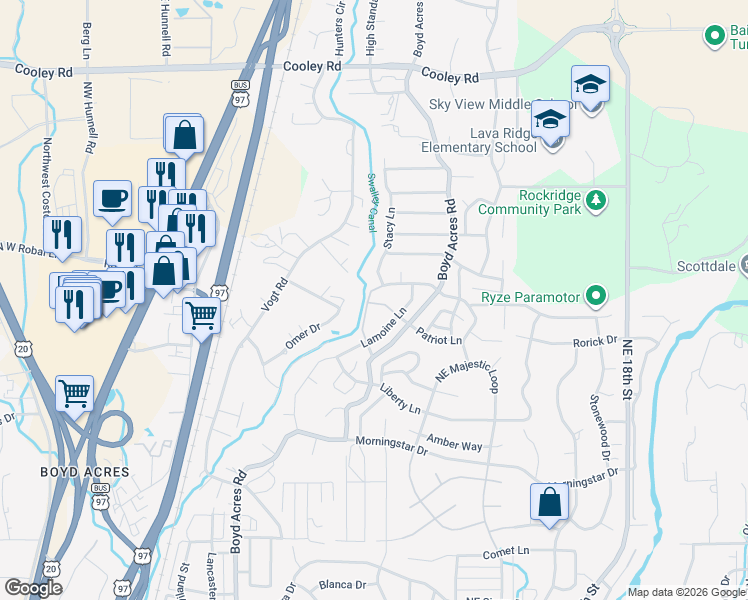 map of restaurants, bars, coffee shops, grocery stores, and more near 20669 Tango Creek Avenue in Bend