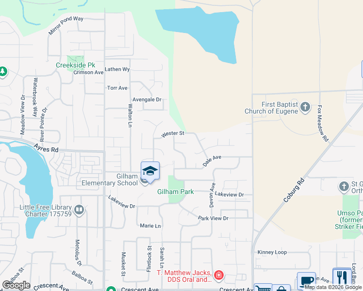 map of restaurants, bars, coffee shops, grocery stores, and more near 3225 Twin Elms Drive in Eugene