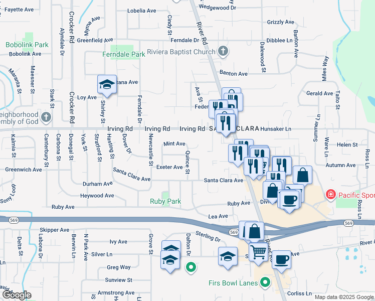 map of restaurants, bars, coffee shops, grocery stores, and more near 280 Jonquil Avenue in Eugene