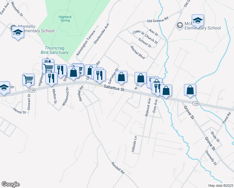 map of restaurants, bars, coffee shops, grocery stores, and more near 45 Ridgewood Avenue in Lewiston
