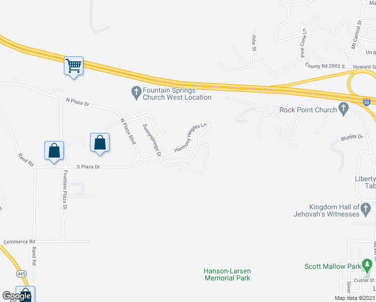 map of restaurants, bars, coffee shops, grocery stores, and more near 1881 Harmony Heights Lane in Rapid City