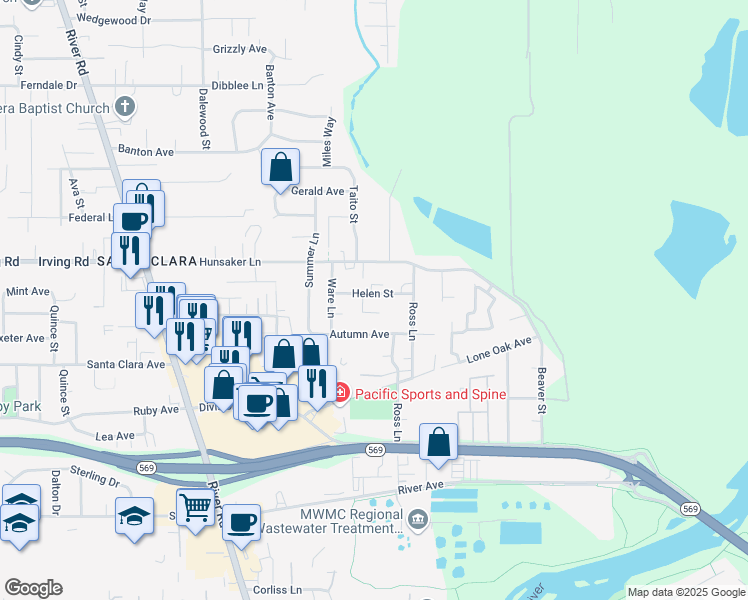 map of restaurants, bars, coffee shops, grocery stores, and more near 524 Helen Street in Eugene