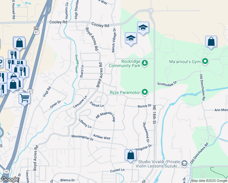 map of restaurants, bars, coffee shops, grocery stores, and more near 63436 Ledgestone Court in Bend