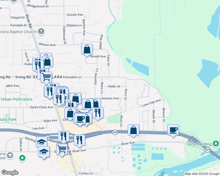 map of restaurants, bars, coffee shops, grocery stores, and more near 512 Hunsaker Lane in Eugene