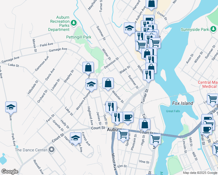 map of restaurants, bars, coffee shops, grocery stores, and more near 14 Cyr Street in Auburn