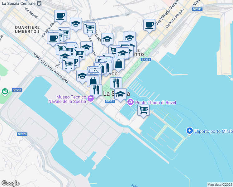 map of restaurants, bars, coffee shops, grocery stores, and more near in La Spezia