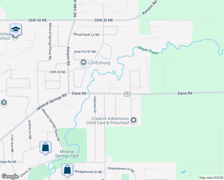map of restaurants, bars, coffee shops, grocery stores, and more near 1955 Raspberry Ridge Place Northeast in Owatonna
