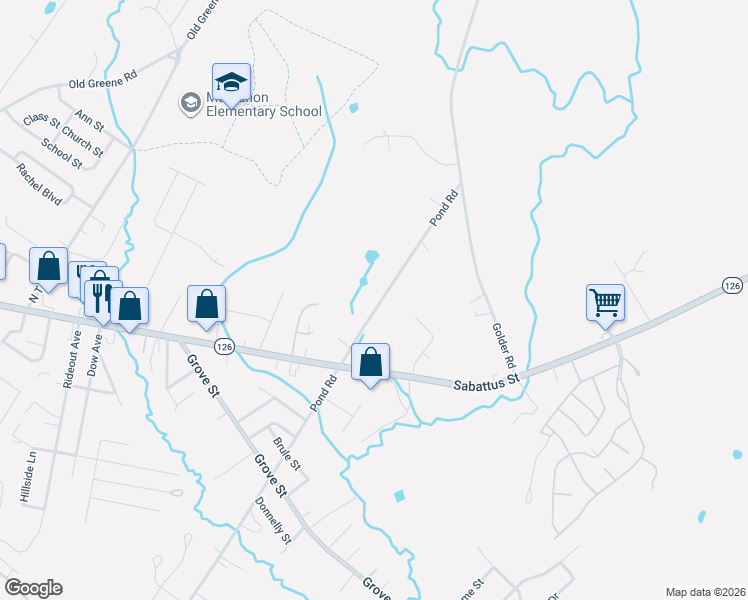 map of restaurants, bars, coffee shops, grocery stores, and more near 338 Pond Road in Lewiston