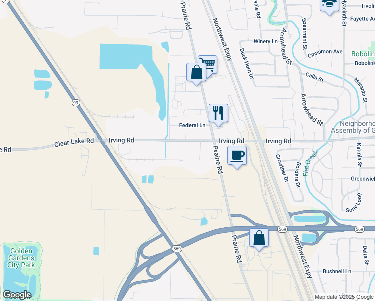 map of restaurants, bars, coffee shops, grocery stores, and more near 1680 Irving Road in Eugene