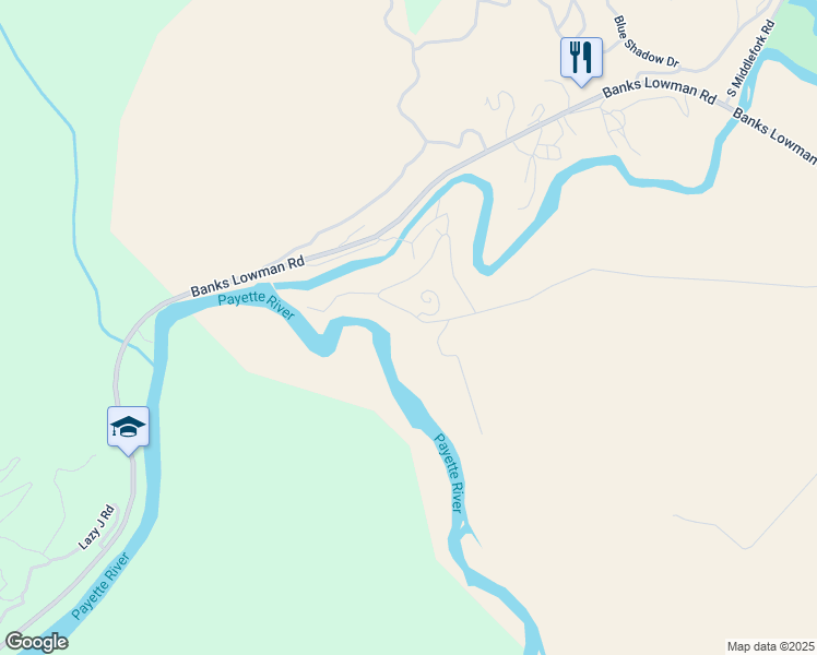 map of restaurants, bars, coffee shops, grocery stores, and more near 51 Circle Drive in Garden Valley