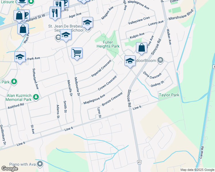 map of restaurants, bars, coffee shops, grocery stores, and more near 103 Crown Crescent in Bradford West Gwillimbury