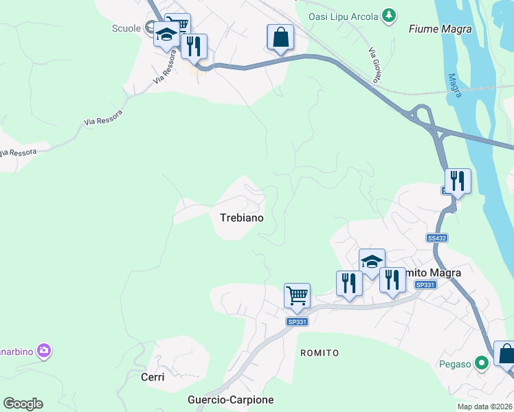 map of restaurants, bars, coffee shops, grocery stores, and more near in Trebiano