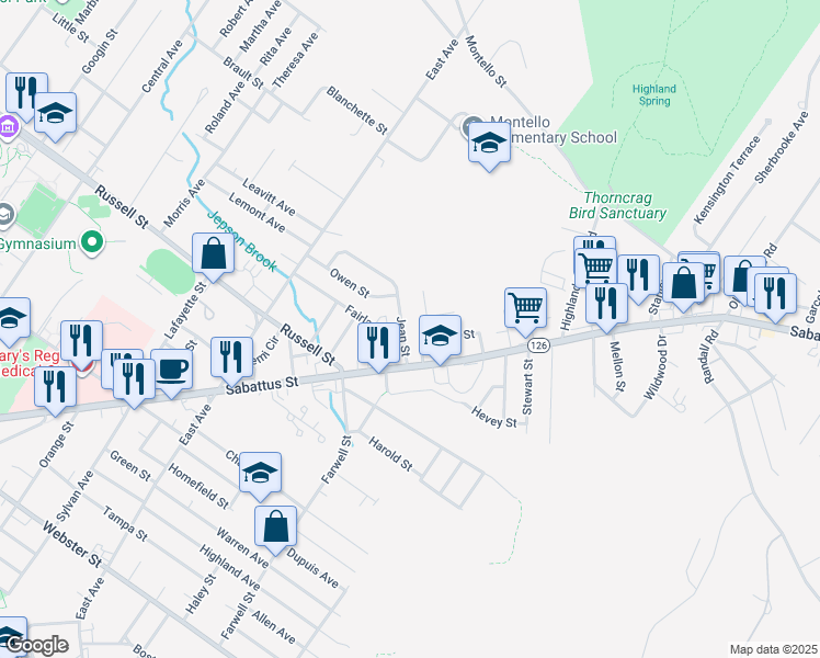 map of restaurants, bars, coffee shops, grocery stores, and more near 19 Jean Street in Lewiston