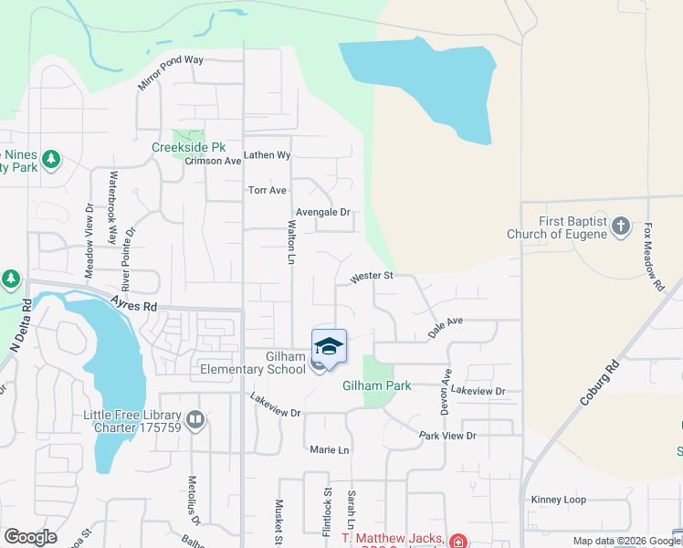 map of restaurants, bars, coffee shops, grocery stores, and more near 3433 Honeywood Street in Eugene