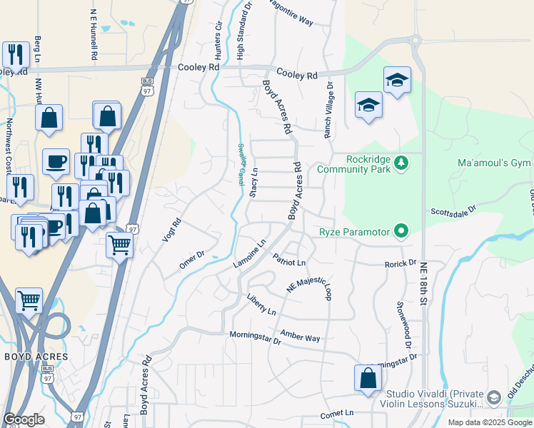 map of restaurants, bars, coffee shops, grocery stores, and more near 63422 Conger Court in Bend