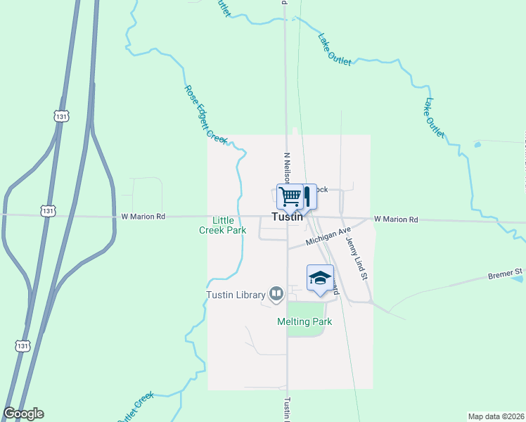 map of restaurants, bars, coffee shops, grocery stores, and more near 118 Church Street in Tustin