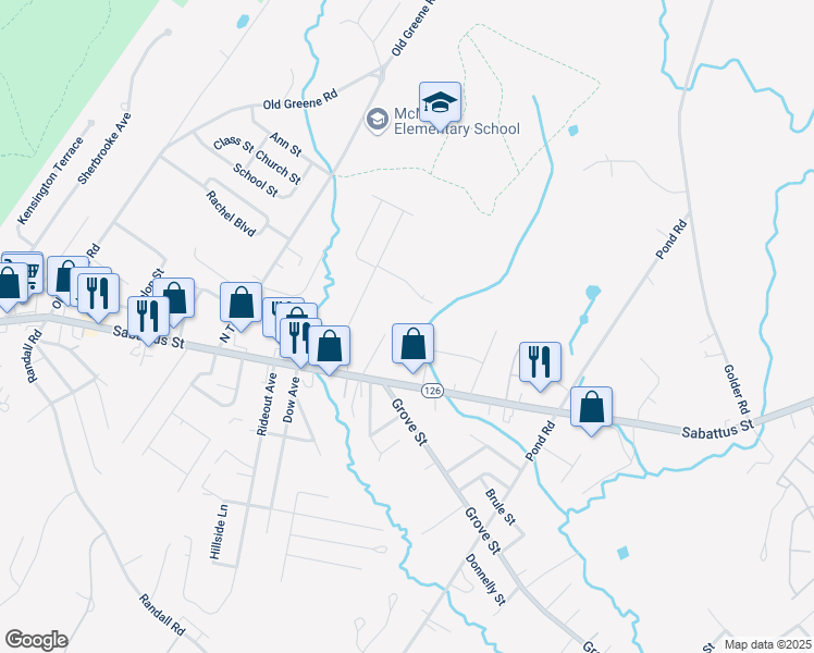 map of restaurants, bars, coffee shops, grocery stores, and more near 33 Roger Street in Lewiston