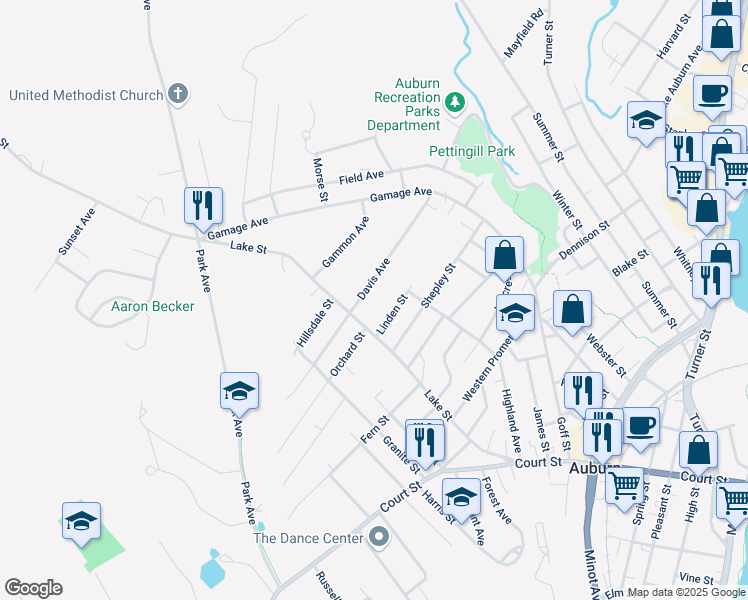 map of restaurants, bars, coffee shops, grocery stores, and more near 98 Davis Avenue in Auburn