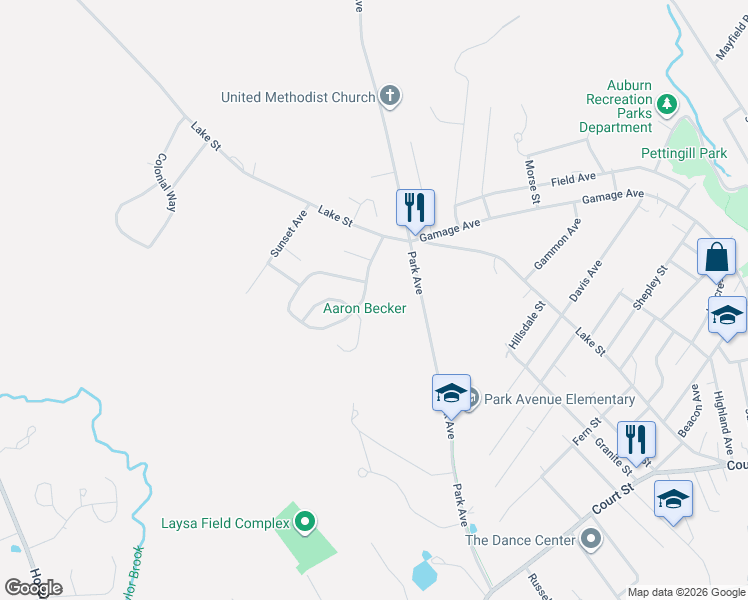 map of restaurants, bars, coffee shops, grocery stores, and more near 54 Nottingham Road in Auburn
