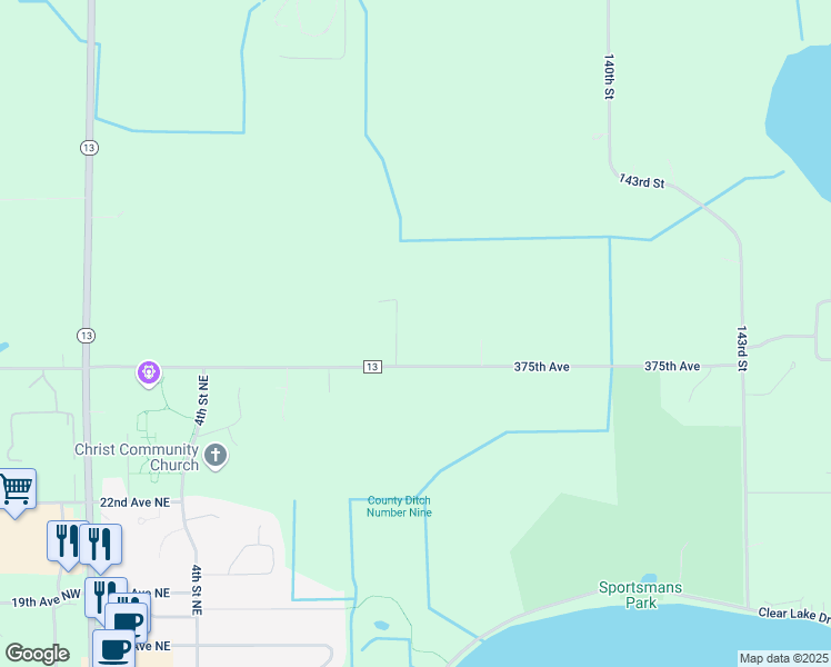 map of restaurants, bars, coffee shops, grocery stores, and more near 2620 8th Street Northeast in Waseca