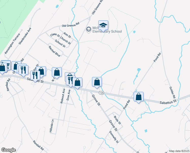 map of restaurants, bars, coffee shops, grocery stores, and more near 33 Roger Street in Lewiston