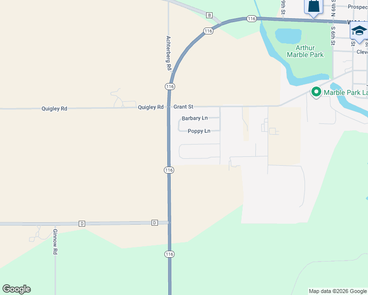map of restaurants, bars, coffee shops, grocery stores, and more near 1136 Aster Lane in Winneconne