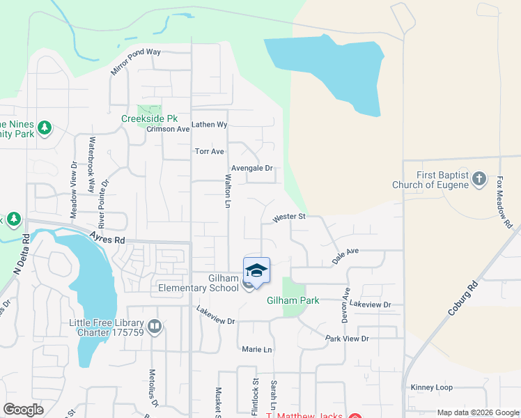 map of restaurants, bars, coffee shops, grocery stores, and more near 3433 Honeywood Street in Eugene