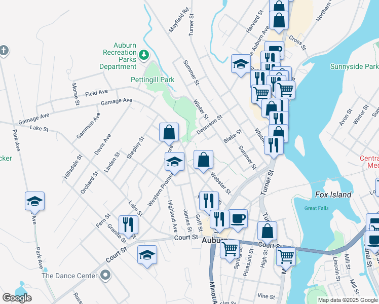 map of restaurants, bars, coffee shops, grocery stores, and more near 9 Gamage Avenue in Auburn
