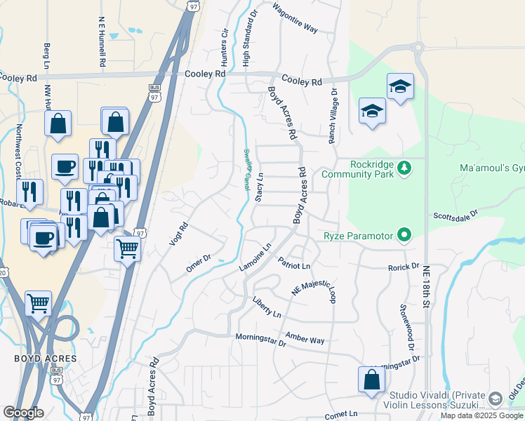 map of restaurants, bars, coffee shops, grocery stores, and more near 63422 Conger Court in Bend
