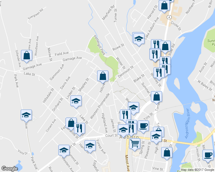 map of restaurants, bars, coffee shops, grocery stores, and more near 24 Gamage Avenue in Auburn