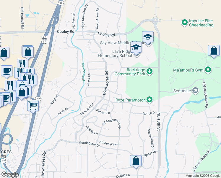map of restaurants, bars, coffee shops, grocery stores, and more near 20742 Barton Crossing Way in Bend