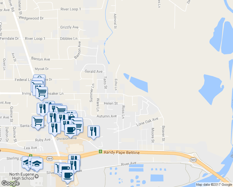 map of restaurants, bars, coffee shops, grocery stores, and more near 514 Hunsaker Lane in Eugene