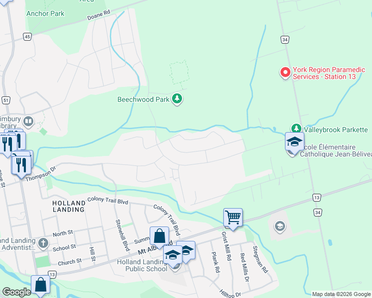 map of restaurants, bars, coffee shops, grocery stores, and more near 78 Kentledge Avenue in East Gwillimbury