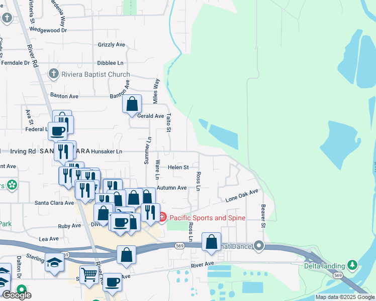 map of restaurants, bars, coffee shops, grocery stores, and more near 2680 Ross Lane in Eugene