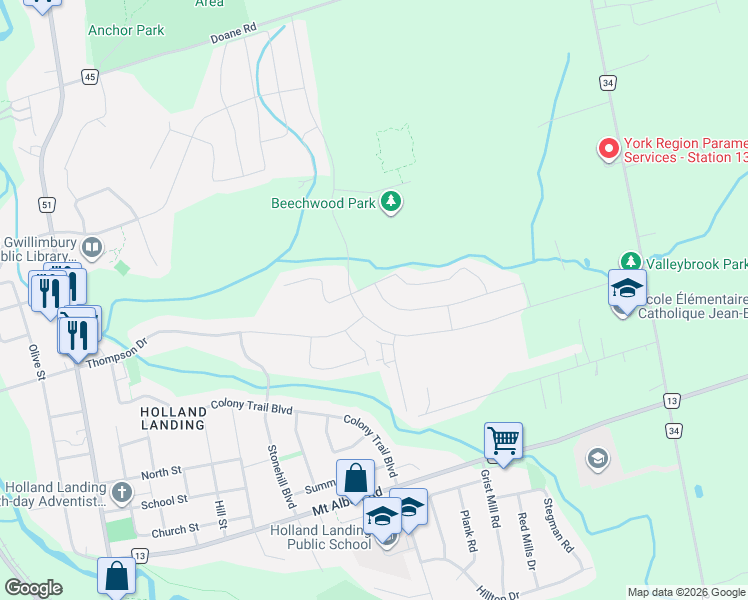map of restaurants, bars, coffee shops, grocery stores, and more near 103 Kentledge Avenue in East Gwillimbury
