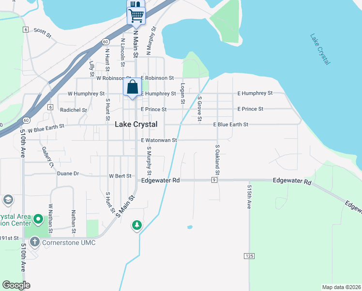 map of restaurants, bars, coffee shops, grocery stores, and more near 7 Jaymar Drive in Lake Crystal