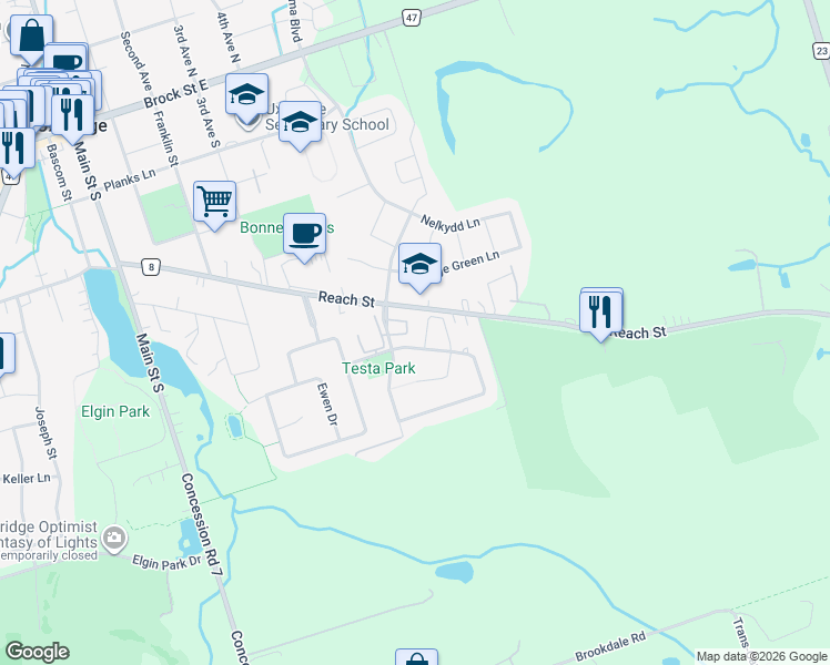 map of restaurants, bars, coffee shops, grocery stores, and more near 1 Testa Road in Uxbridge