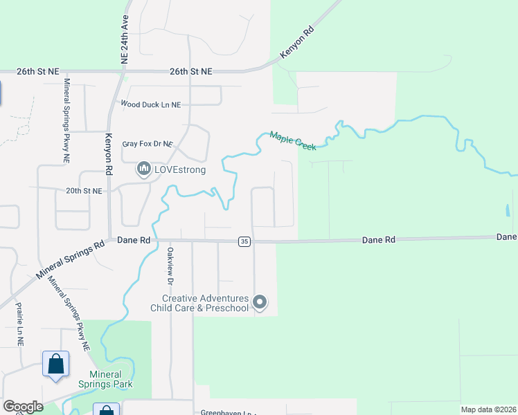 map of restaurants, bars, coffee shops, grocery stores, and more near 1900 Woodcrest Drive Northeast in Owatonna